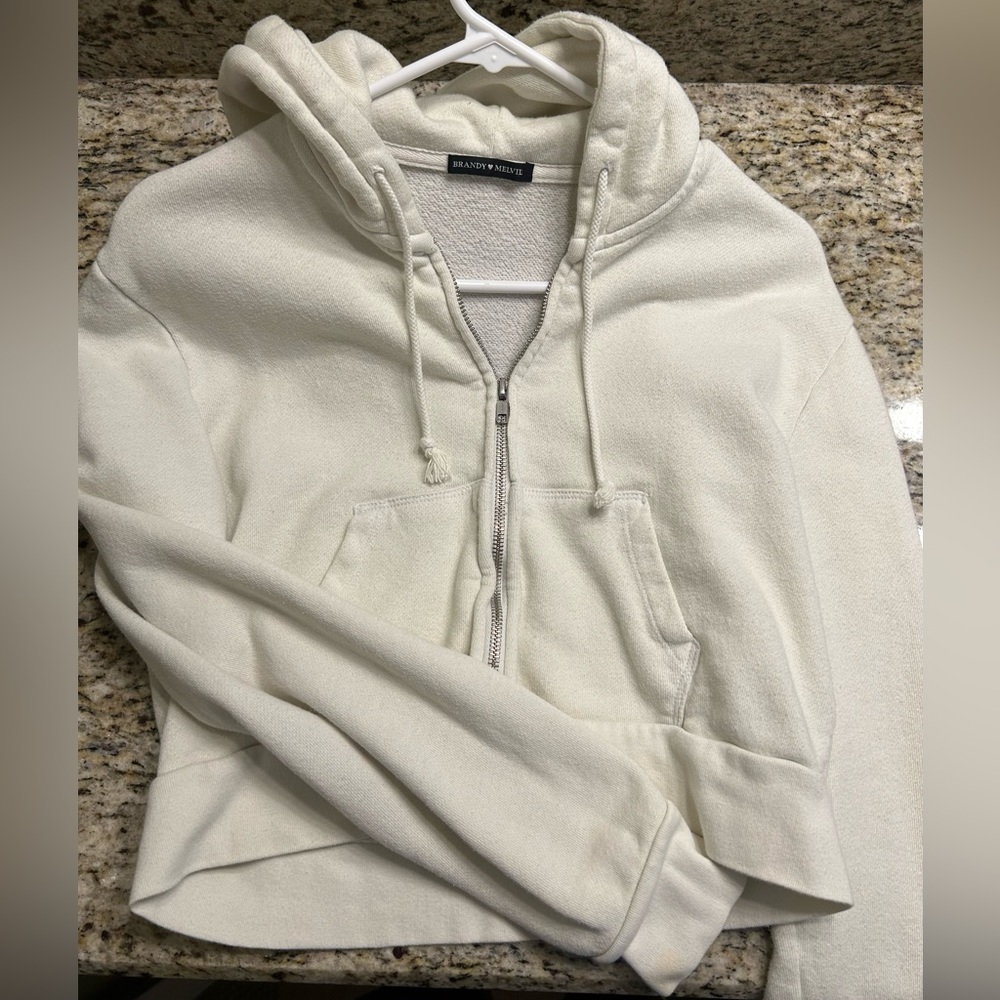 brandy melville cropped white zip up jacket